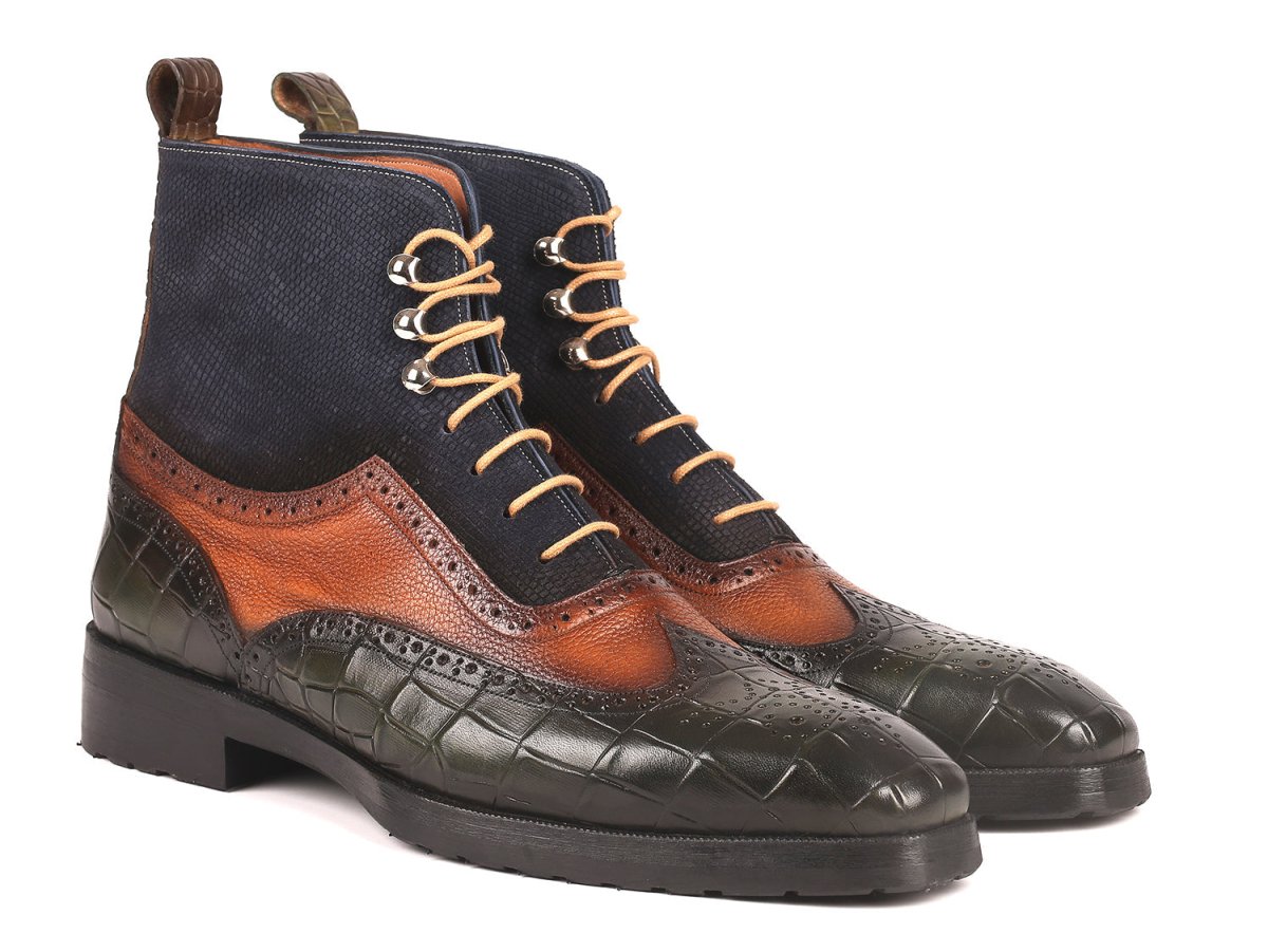 Paul Parkman Three Tone Wingtip Boots Rubber Sole (ID9735GBN)