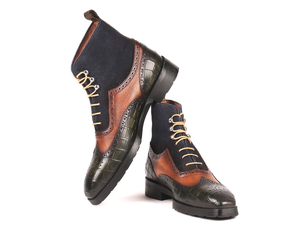 Paul Parkman Three Tone Wingtip Boots Rubber Sole (ID9735GBN)