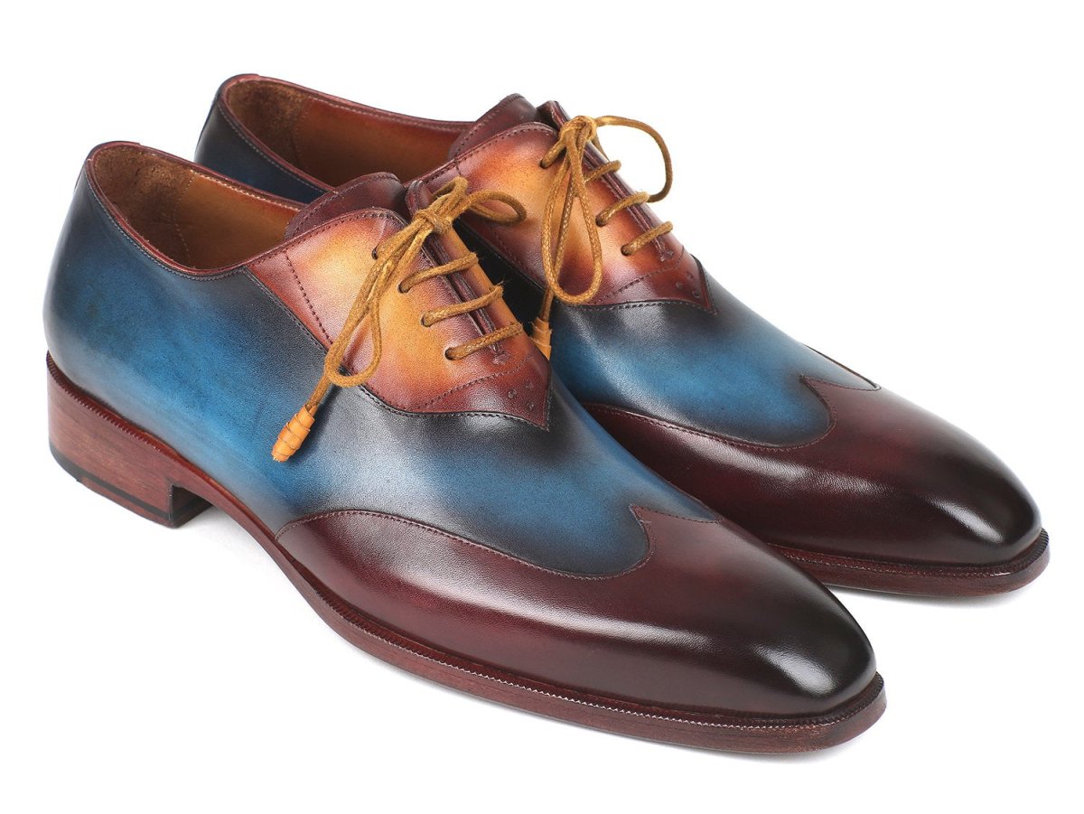 Paul Parkman Three Tone Wingtip Oxfords Bordeaux and Blue and Camel (IDAL3249TU)