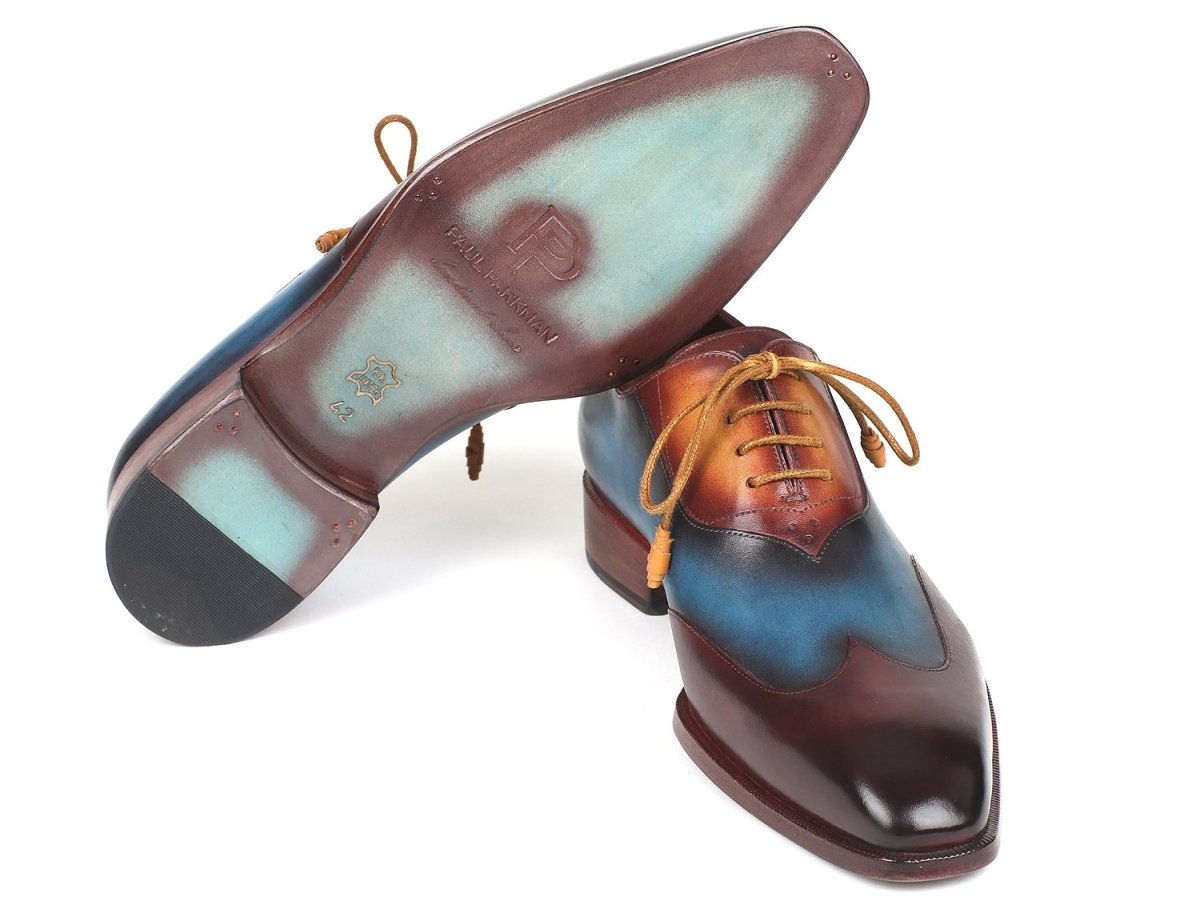 Paul Parkman Three Tone Wingtip Oxfords Bordeaux and Blue and Camel (IDAL3249TU)