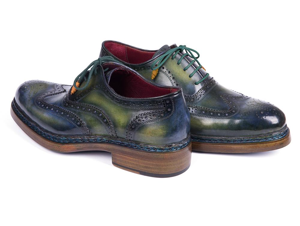 Paul Parkman Triple Leather Sole Wingtip Brogues Green and Blue (ID0225TRP - GRN)
