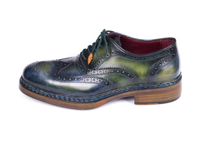 Paul Parkman Triple Leather Sole Wingtip Brogues Green and Blue (ID0225TRP - GRN)