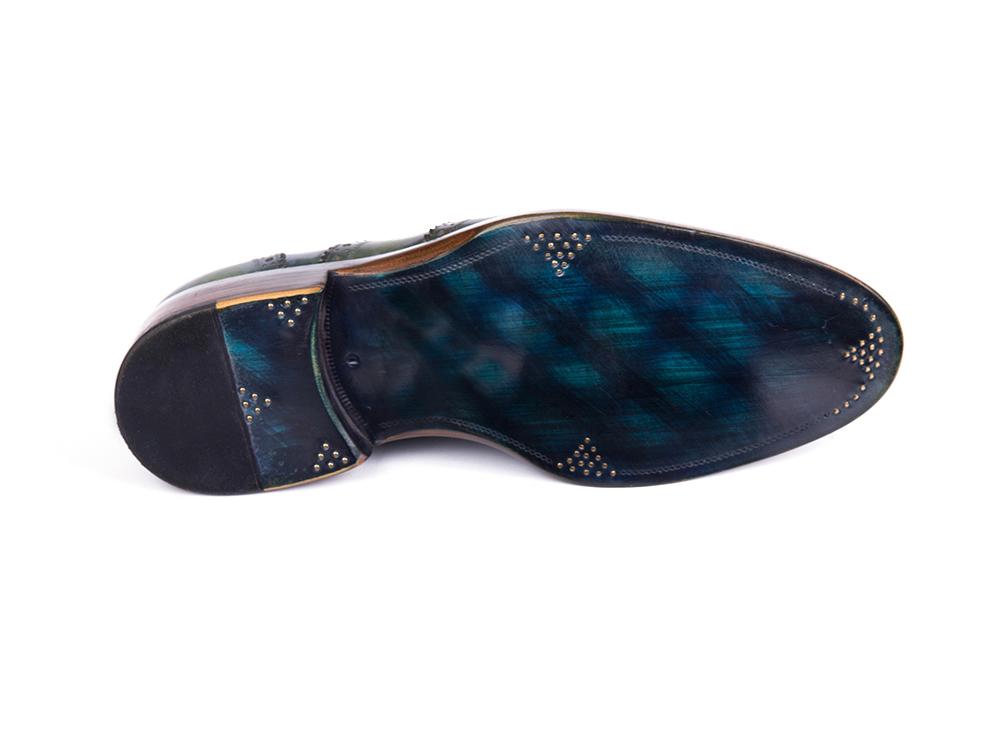 Paul Parkman Triple Leather Sole Wingtip Brogues in Green and Blue