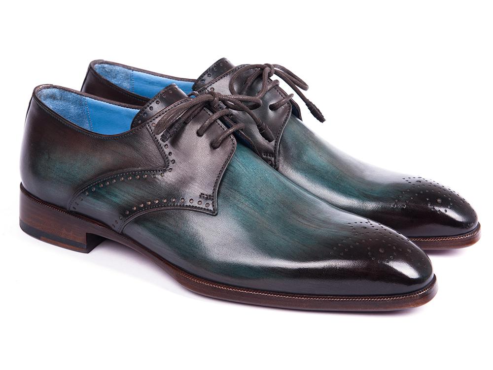 Paul Parkman Turquoise and Brown Medallion Toe Derby Shoes (ID6584 - TRQ)