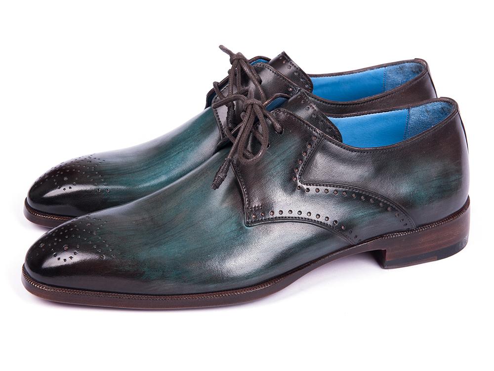 Paul Parkman Turquoise and Brown Medallion Toe Derby Shoes (ID6584 - TRQ)