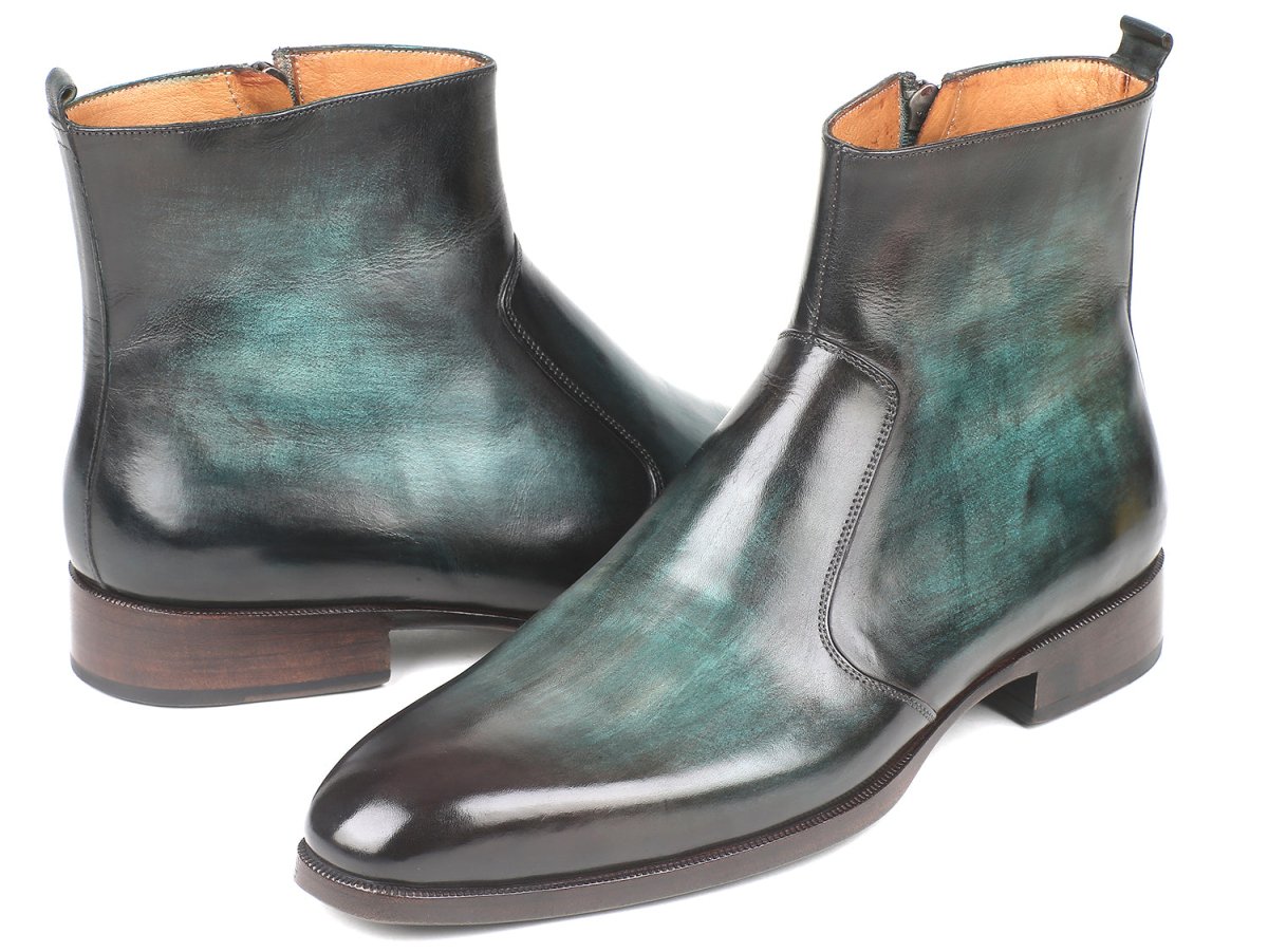 Paul Parkman Turquoise Burnished Side Zipper Boots (IDBT487TRQ)