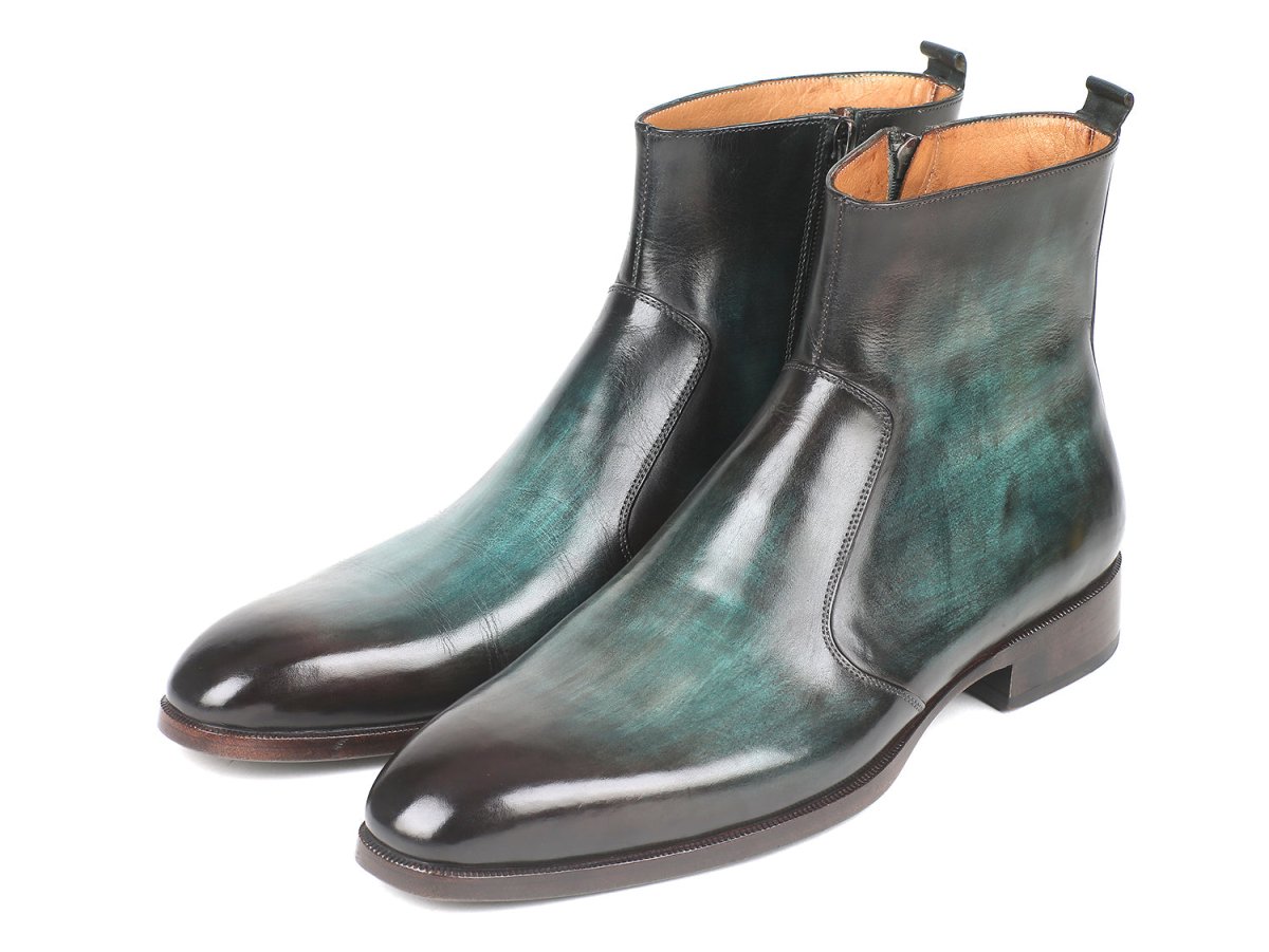 Paul Parkman Turquoise Burnished Side Zipper Boots (IDBT487TRQ)