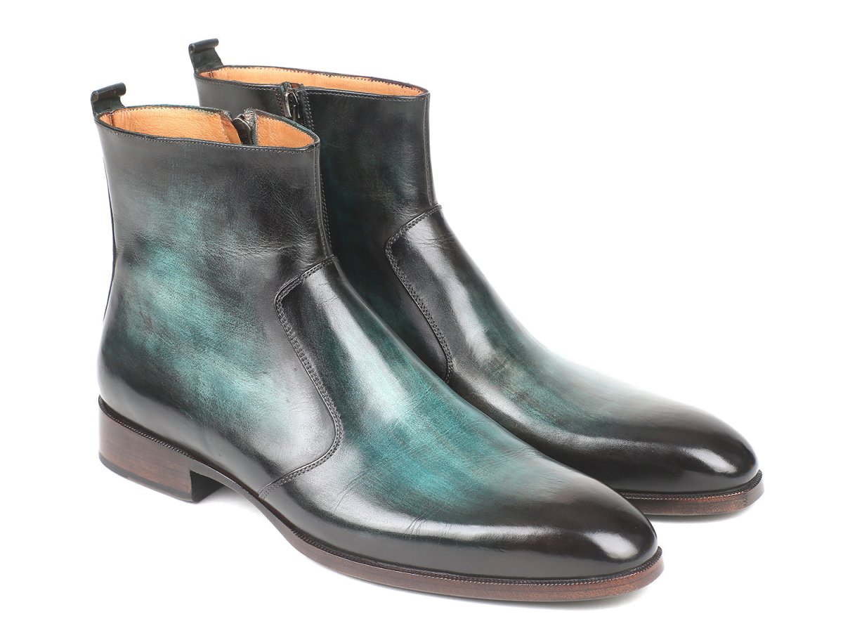 Paul Parkman Turquoise Burnished Side Zipper Boots (IDBT487TRQ)