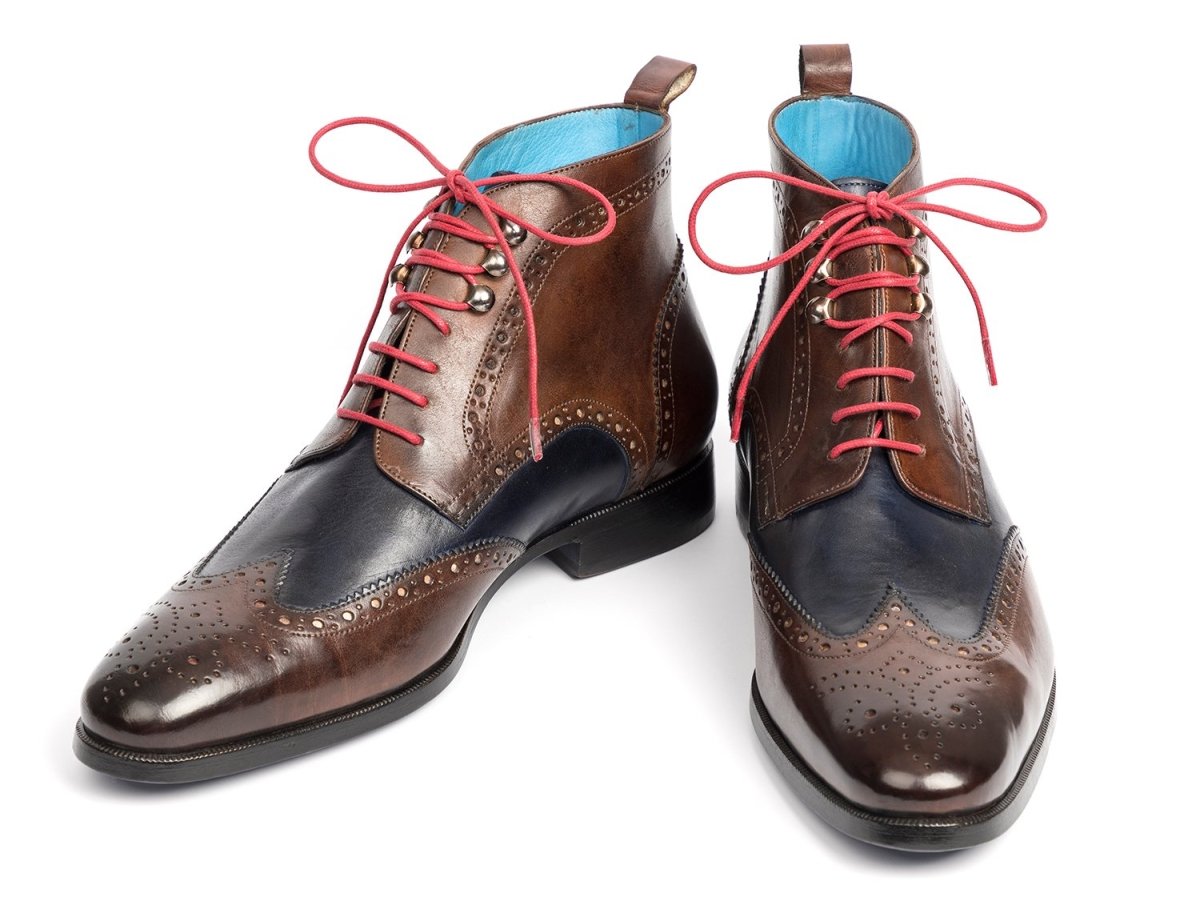 Paul Parkman Wingtip Ankle Boots Dual Tone Brown and Blue (ID777 - BRW - BLU)