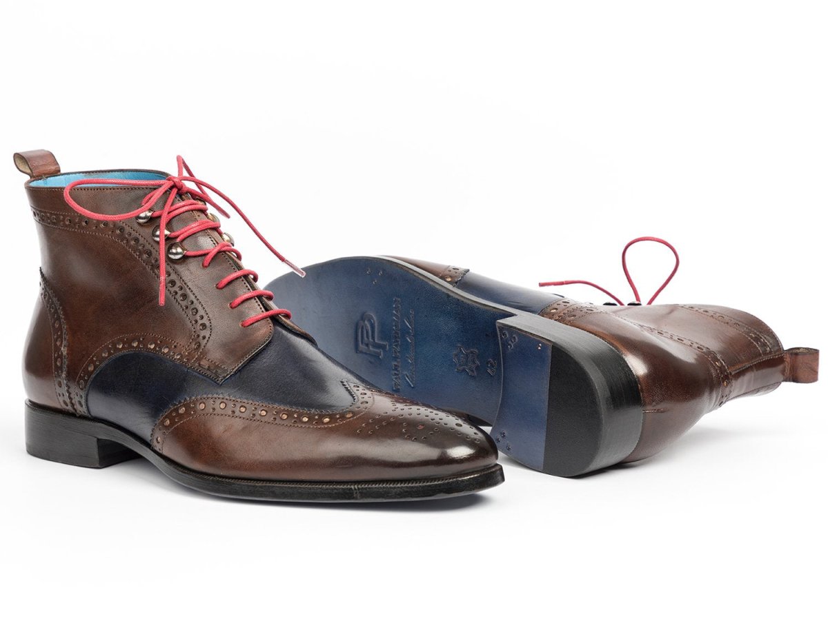 Paul Parkman Wingtip Ankle Boots Dual Tone Brown and Blue (ID777 - BRW - BLU)