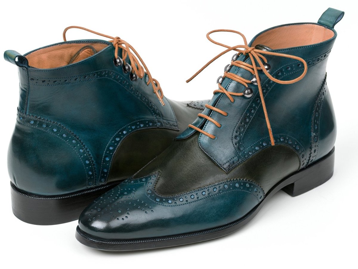 Paul Parkman Wingtip Ankle Boots Dual Tone Green and Blue (IDPT777GRN)