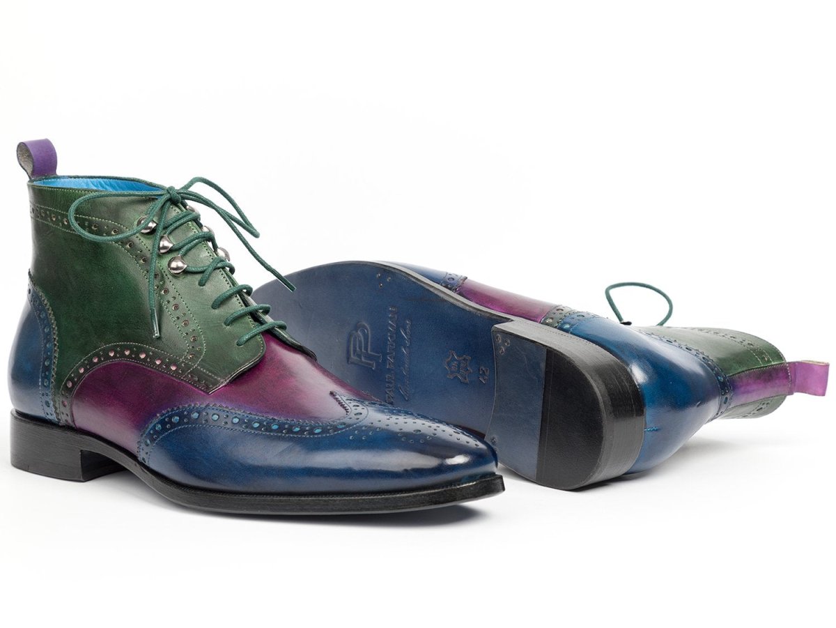 Paul Parkman Wingtip Ankle Boots Three Tone Blue Purple Green (ID777 - BLU - PRP)