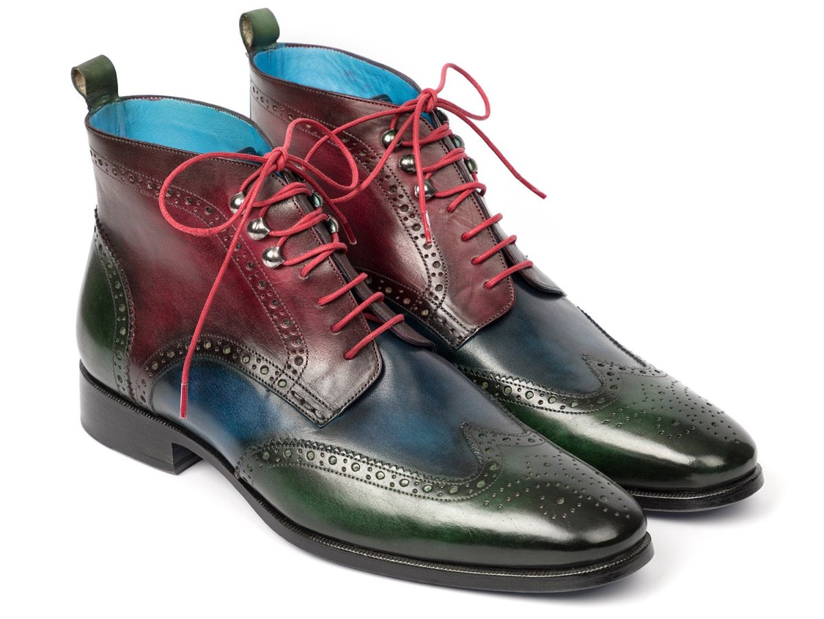 Paul Parkman Wingtip Ankle Boots Three Tone Green Blue Bordeaux (ID777 - GRN - BLU)