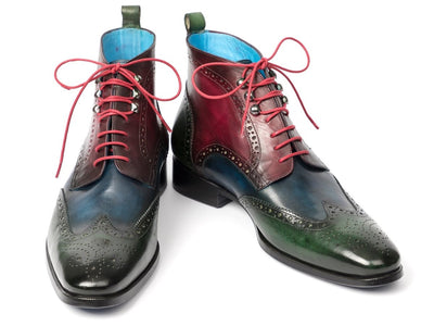 Paul Parkman Wingtip Ankle Boots Three Tone Green Blue Bordeaux (ID777 - GRN - BLU)