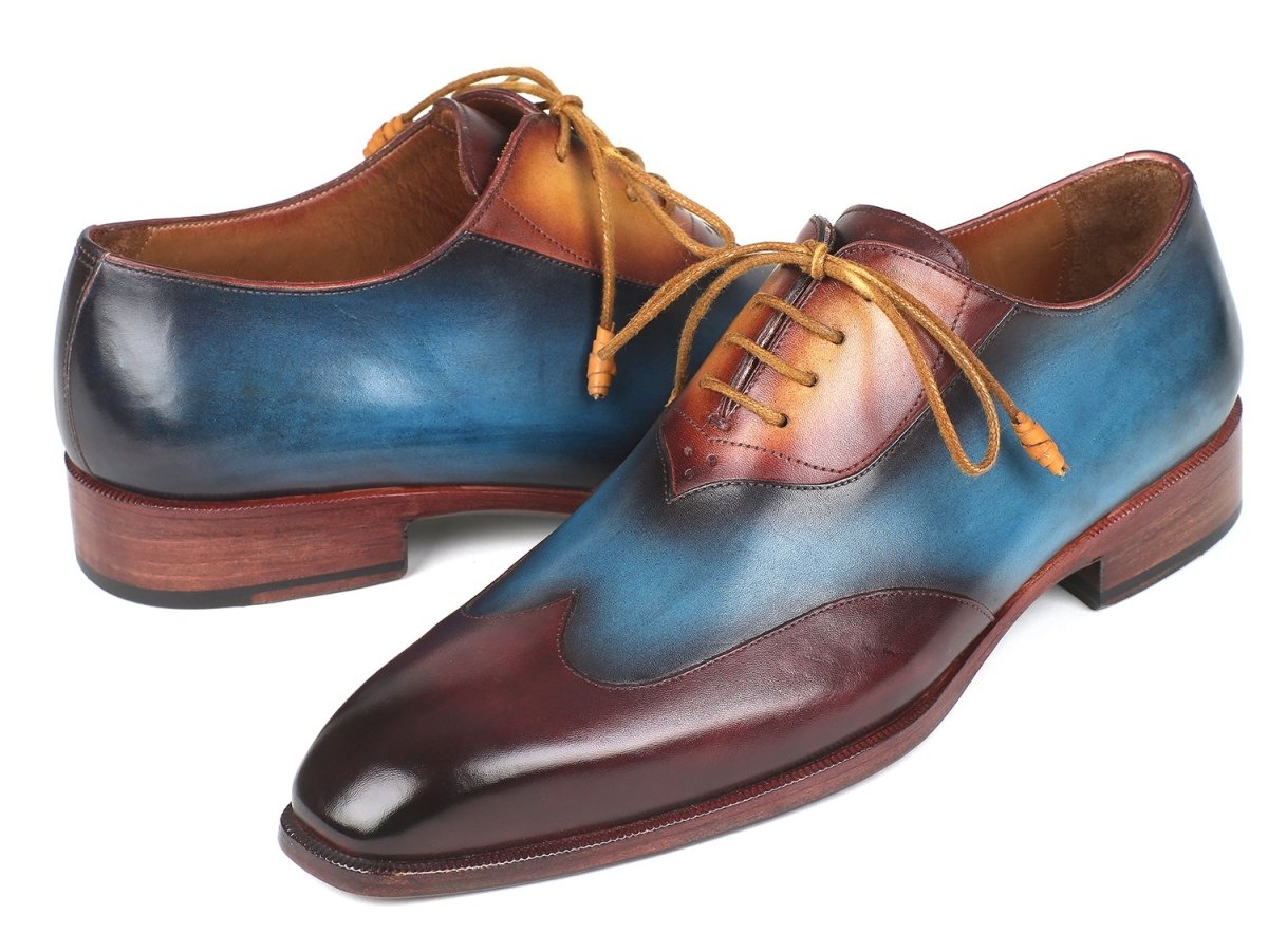 Paul Parkman Wingtip Leather Oxfords in Bordeaux, Blue and Camel