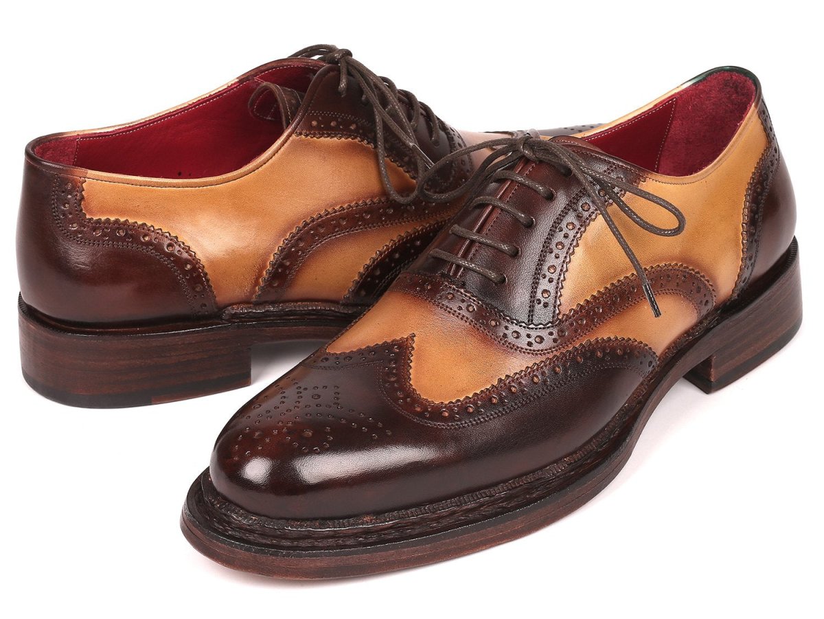 Paul Parkman Wingtip Oxfords Goodyear Welted Brown and Beige (ID027 BJBRW)
