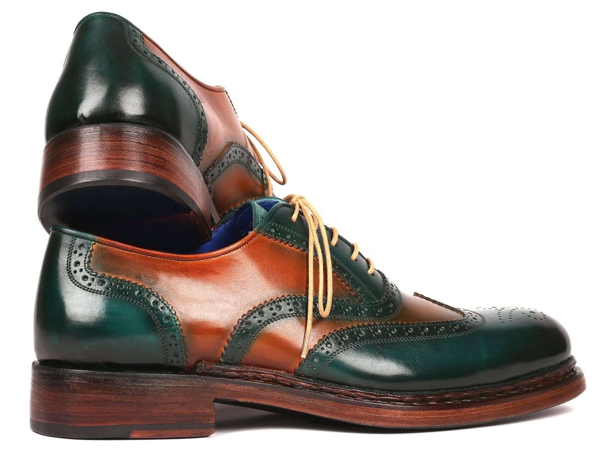 Paul Parkman Wingtip Oxfords Goodyear Welted Green and Tobacco (ID027 GRN TAB)