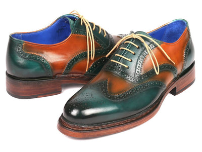 Paul Parkman Wingtip Oxfords Goodyear Welted Green and Tobacco (ID027 GRN TAB)