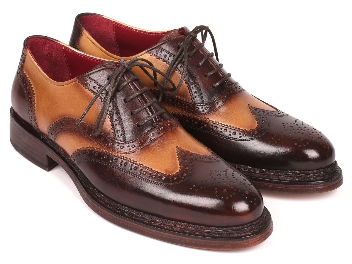 Paul Parkman Wingtip Oxfords Goodyear Welted in Brown and Beige