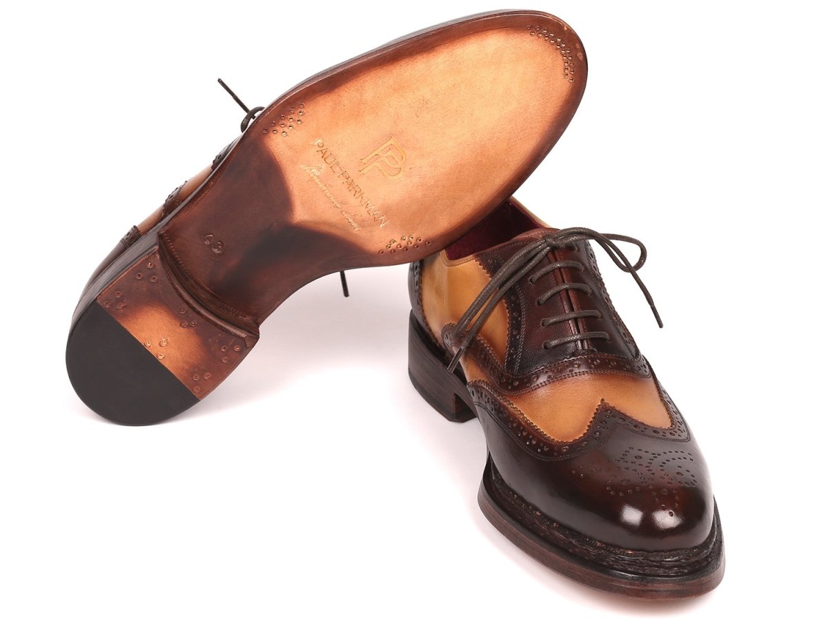 Paul Parkman Wingtip Oxfords Goodyear Welted in Brown and Beige