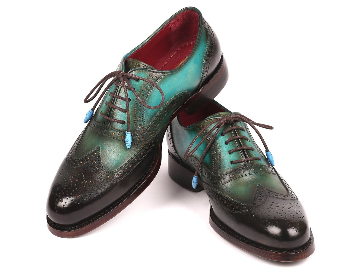 Paul Parkman Wingtip Oxfords Goodyear Welted in Brown and Green