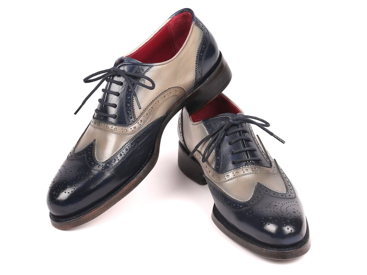Paul Parkman Wingtip Oxfords Goodyear Welted in Navy and Gray