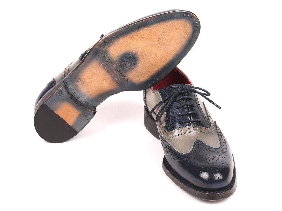 Paul Parkman Wingtip Oxfords Goodyear Welted in Navy and Gray