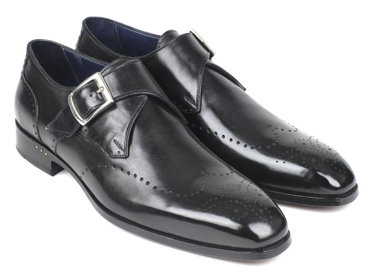 Paul Parkman Wingtip Single Monkstraps Black (ID98F54 - BLK)