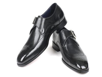 Paul Parkman Wingtip Single Monkstraps Black (ID98F54 - BLK)