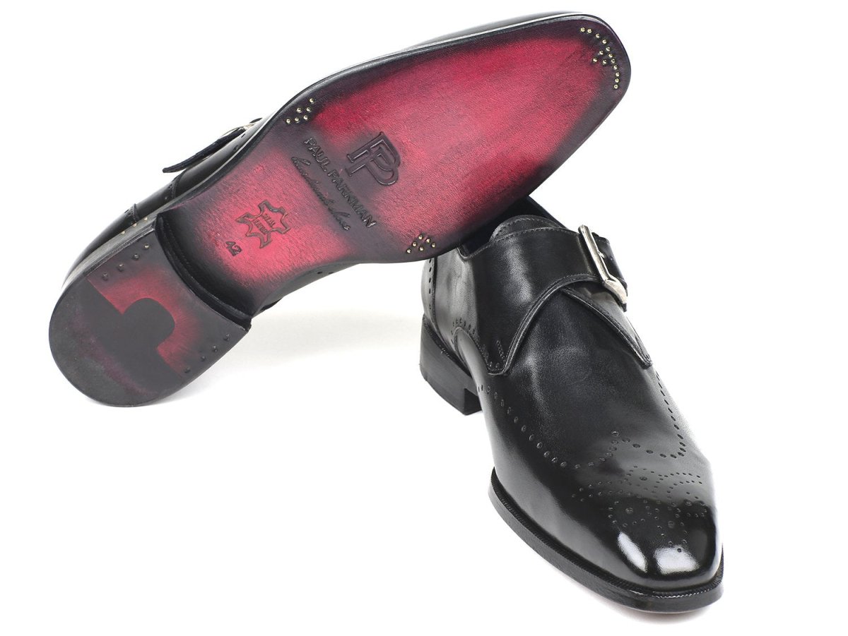 Paul Parkman Wingtip Single Monkstraps Black (ID98F54 - BLK)