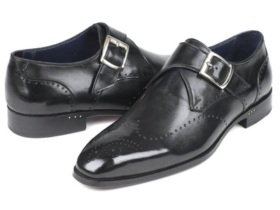 Paul Parkman Wingtip Single Monkstraps Black (ID98F54 - BLK)