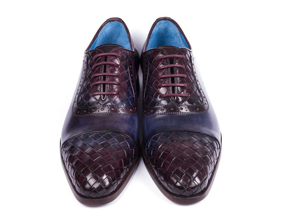 Paul Parkman Woven Leather Captoe Oxfords Navy and Purple (ID49851 - NAVY)