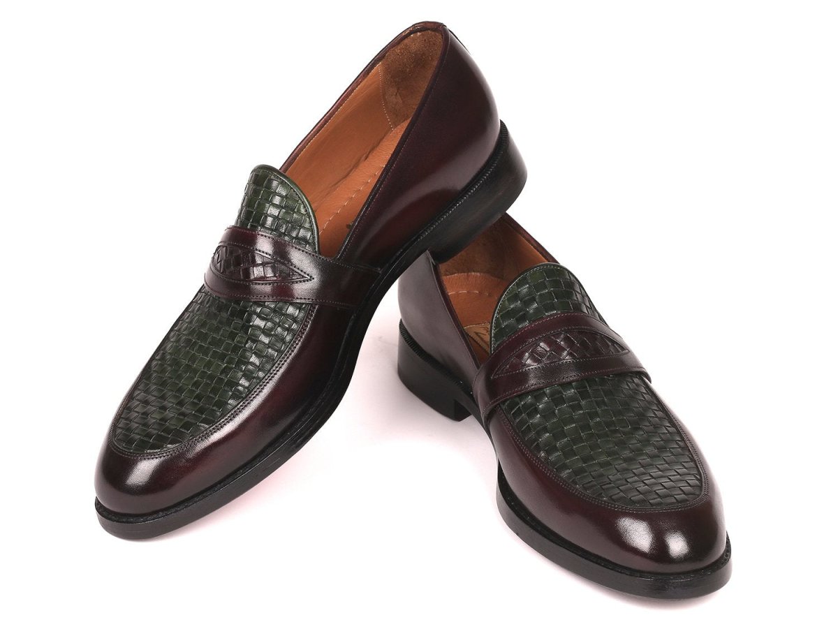 Paul Parkman Woven Leather Loafers Brown and Green (ID548LF832)