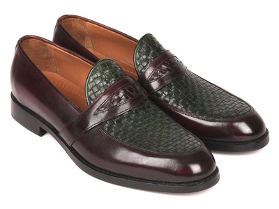 Paul Parkman Woven Leather Loafers Brown and Green (ID548LF832)