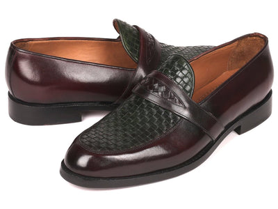 Paul Parkman Woven Leather Loafers Brown and Green (ID548LF832)