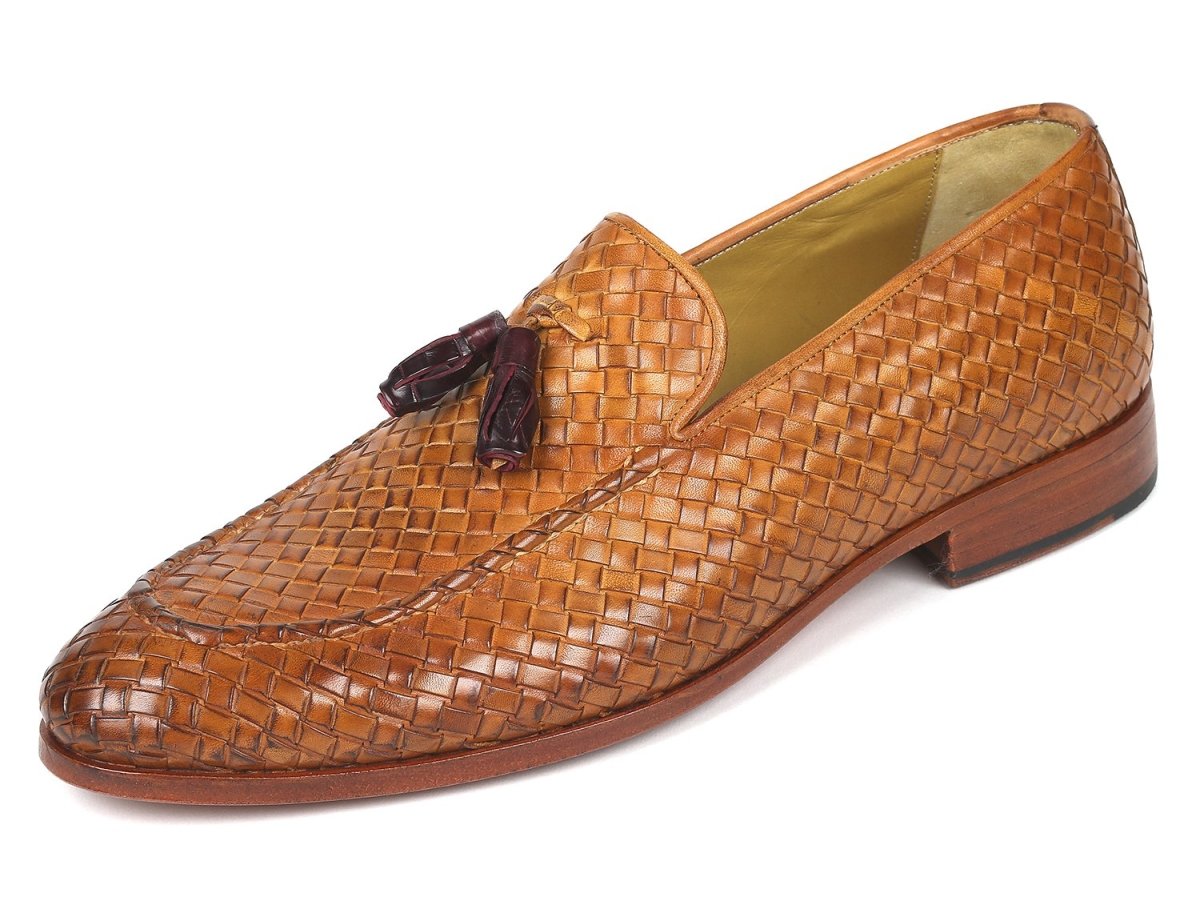Paul Parkman Woven Leather Tassel Loafers Camel Colour (IDWVN44 CML)