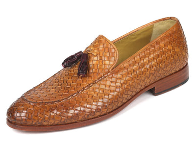 Paul Parkman Woven Leather Tassel Loafers Camel Colour (IDWVN44 CML)