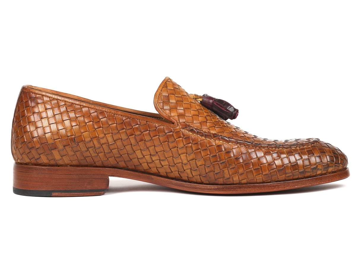Paul Parkman Woven Leather Tassel Loafers Camel Colour (IDWVN44 CML)