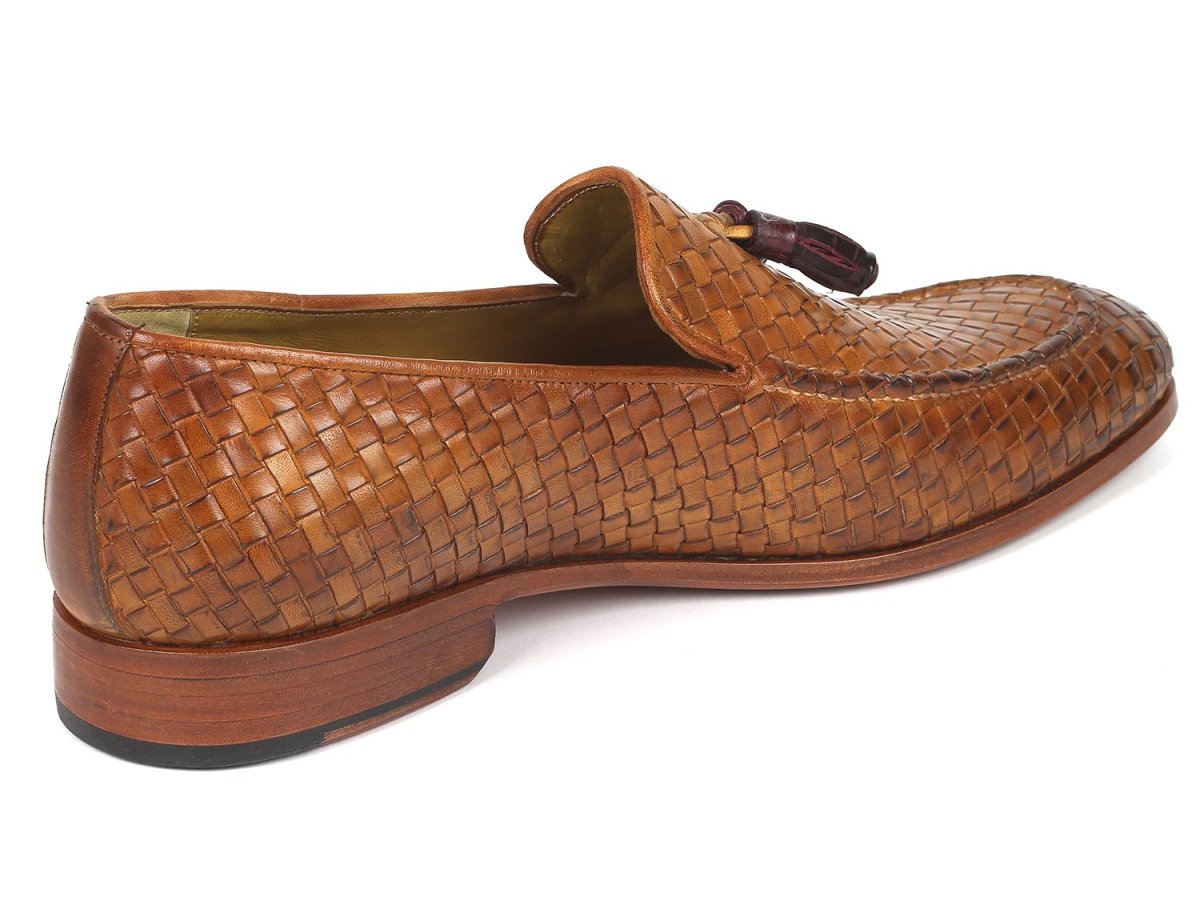 Paul Parkman Woven Leather Tassel Loafers Camel Colour (IDWVN44 CML)