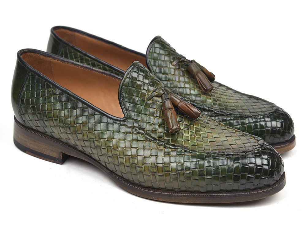 Paul Parkman Woven Leather Tassel Loafers Green (IDWVN44 - GRN)