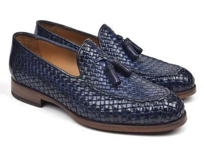 Paul Parkman Woven Leather Tassel Loafers Navy (IDWVN44 - NAVY)