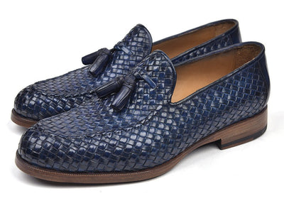 Paul Parkman Woven Leather Tassel Loafers Navy (IDWVN44 - NAVY)