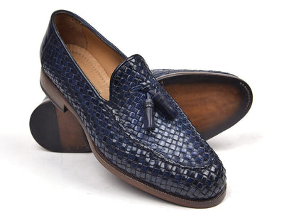 Paul Parkman Woven Leather Tassel Loafers Navy (IDWVN44 - NAVY)