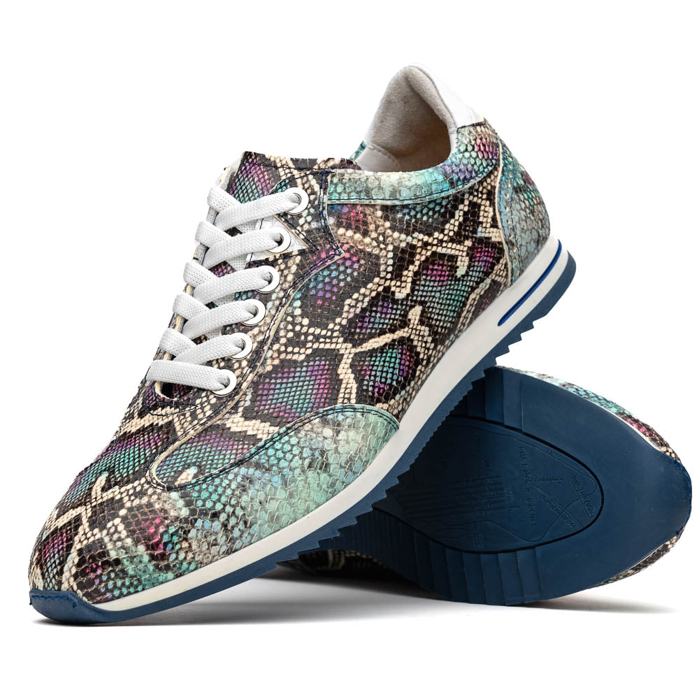 Zelli Italia Men's 65-215-BLU PERI Python Embossed Italian Calfskin Sneakers, Marine Blue