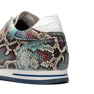 Zelli Italia Men's 65-215-BLU PERI Python Embossed Italian Calfskin Sneakers, Marine Blue