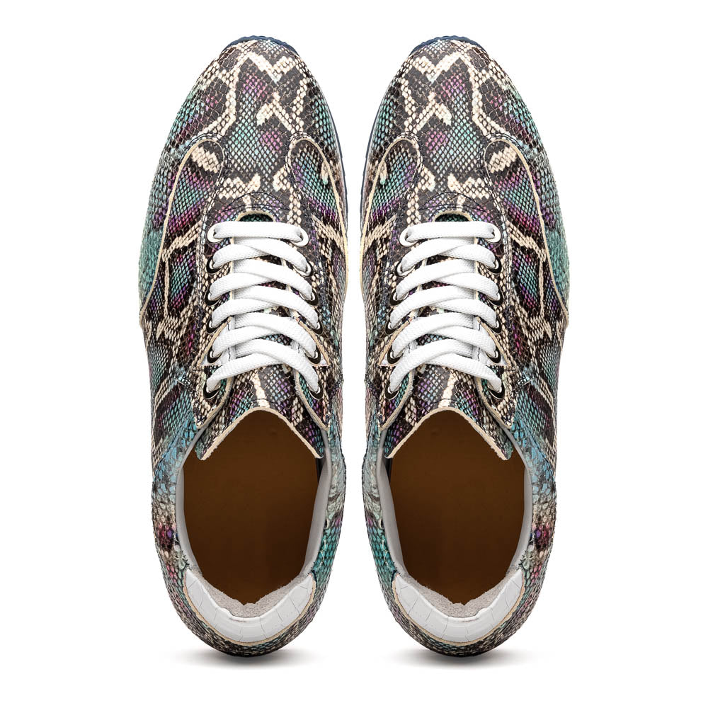 Zelli Italia Men's 65-215-BLU PERI Python Embossed Italian Calfskin Sneakers, Marine Blue