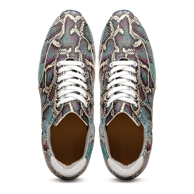 Zelli Italia Men's 65-215-BLU PERI Python Embossed Italian Calfskin Sneakers, Marine Blue