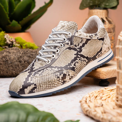 Zelli Italia Men's 65-215-WHT PERI Python Embossed Italian Calfskin Sneakers Black / White
