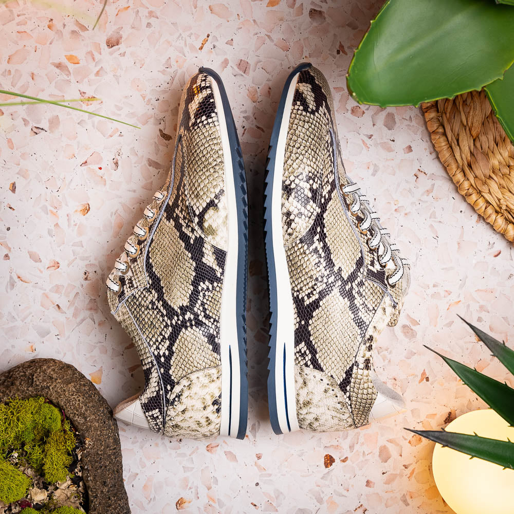 Zelli Italia Men's 65-215-WHT PERI Python Embossed Italian Calfskin Sneakers Black / White