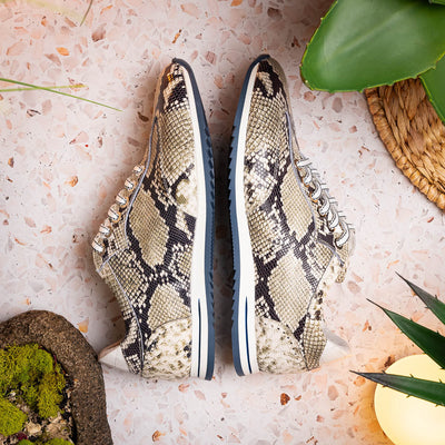 Zelli Italia Men's 65-215-WHT PERI Python Embossed Italian Calfskin Sneakers Black / White